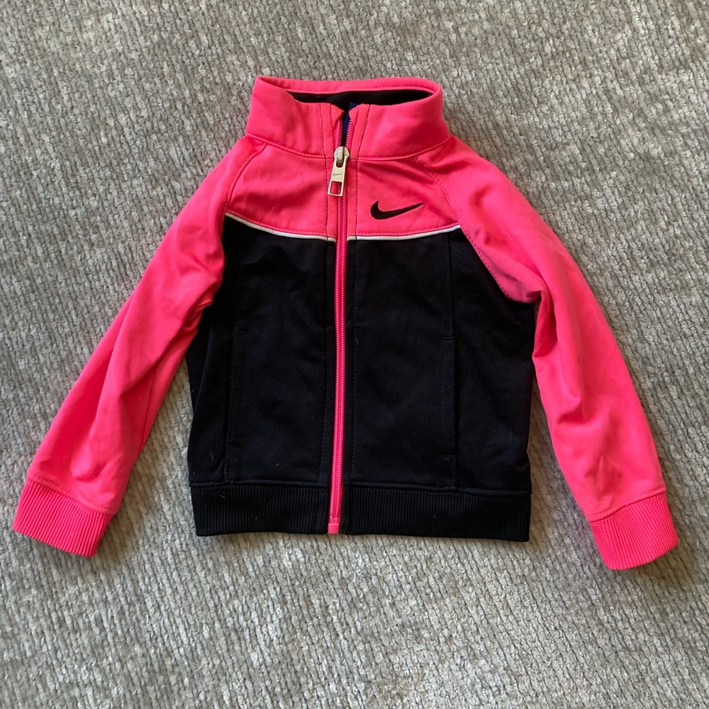 Nike Baby Girls Track Jacket 6-9M Pink Black Full Zip Athletic Swoosh